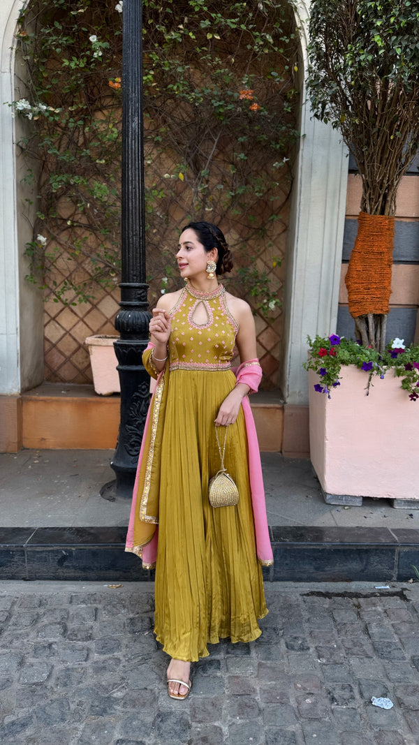 Harnaaz green anarkali