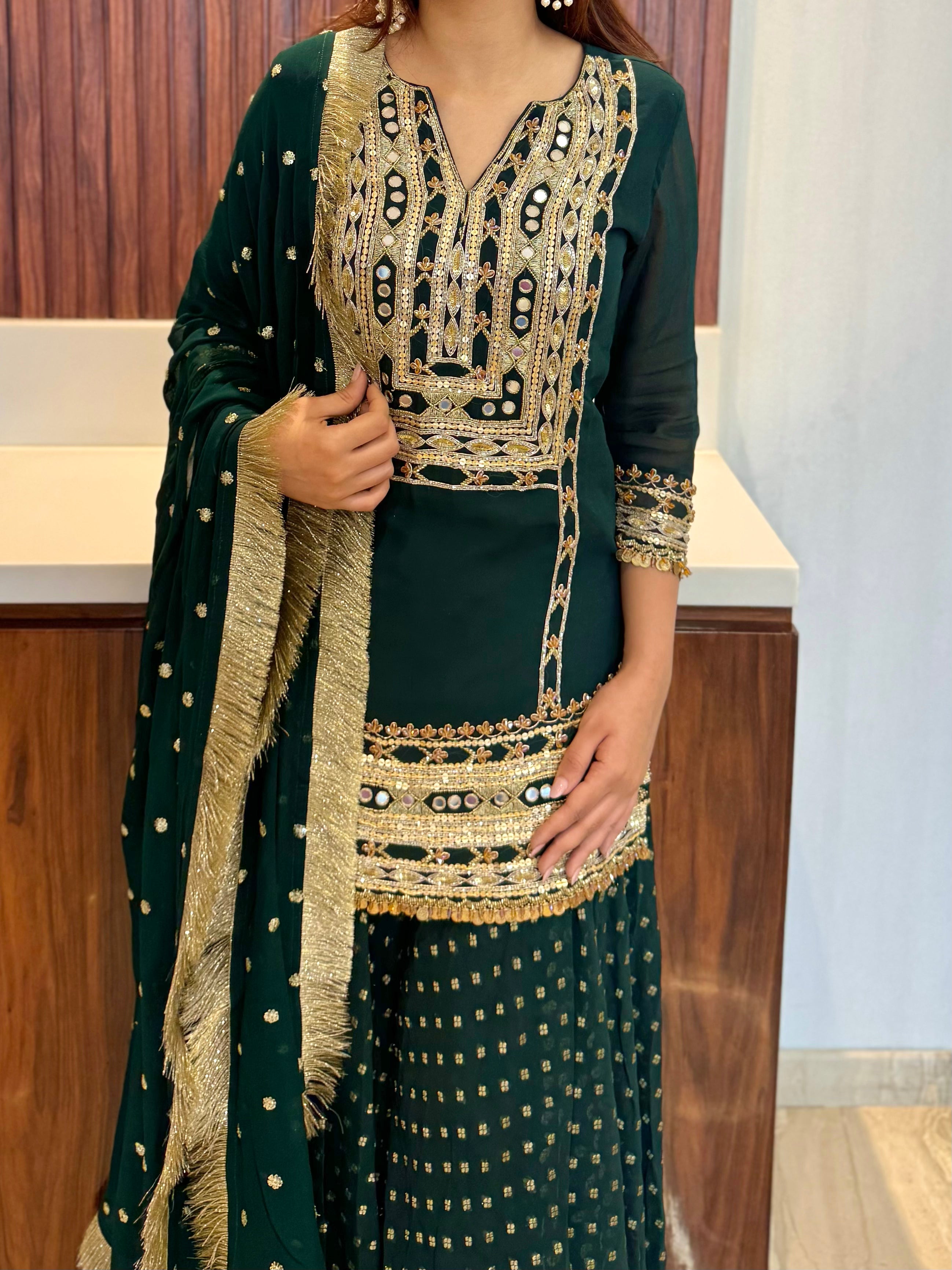 Mumtaz Emerald green sharara suit