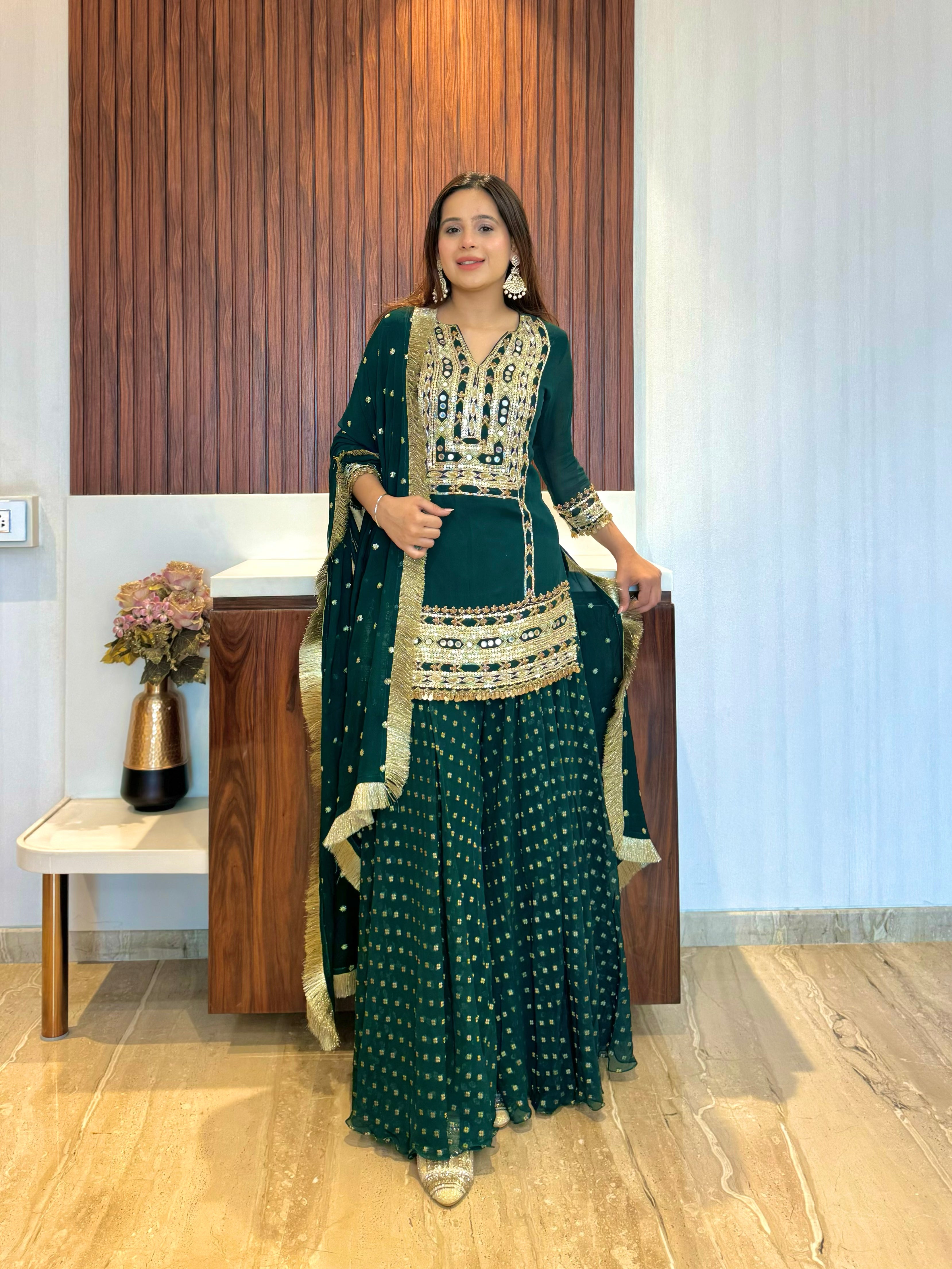 Mumtaz Emerald green sharara suit