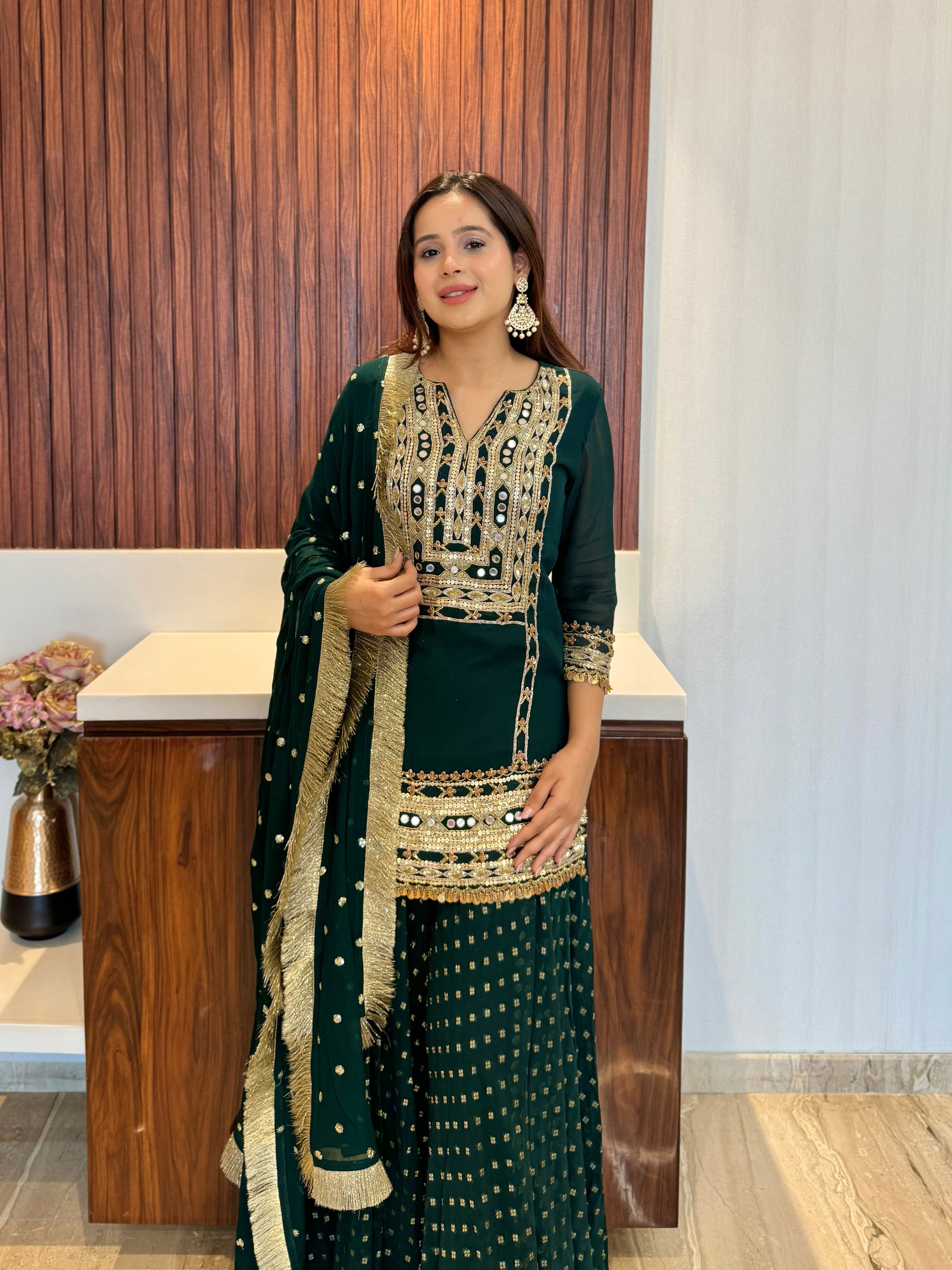 Mumtaz Emerald green sharara suit