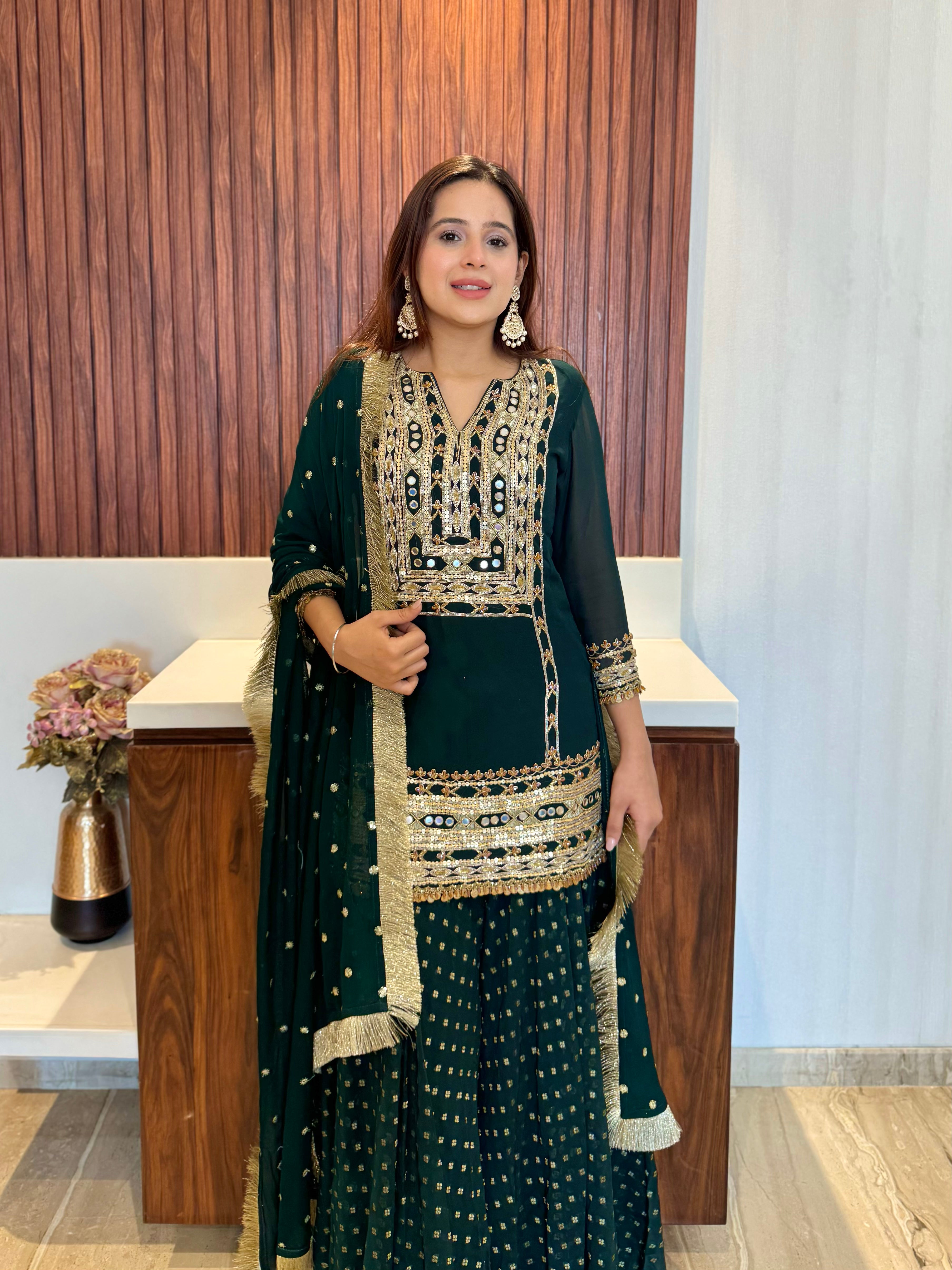 Mumtaz Emerald green sharara suit