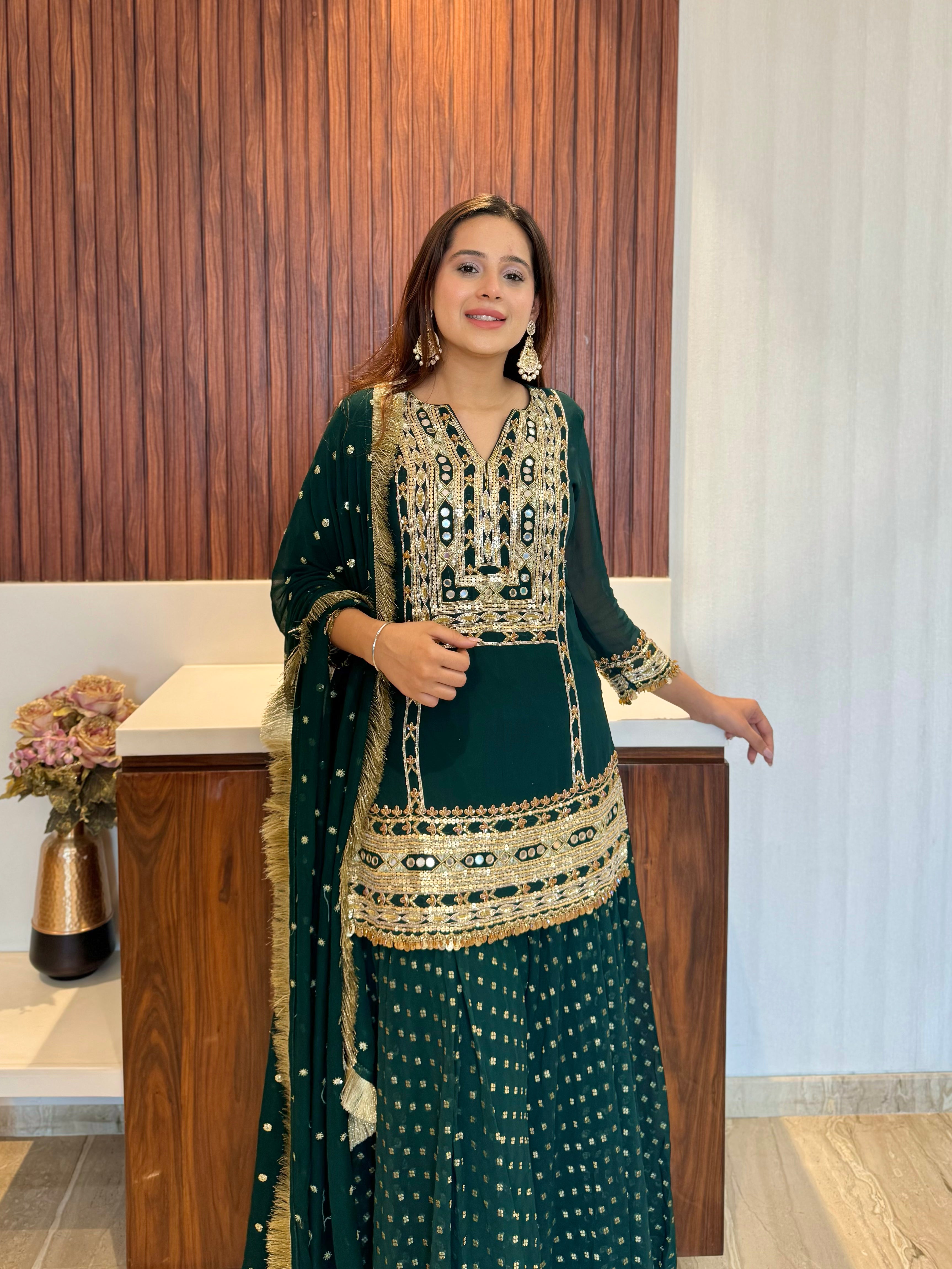 Mumtaz Emerald green sharara suit