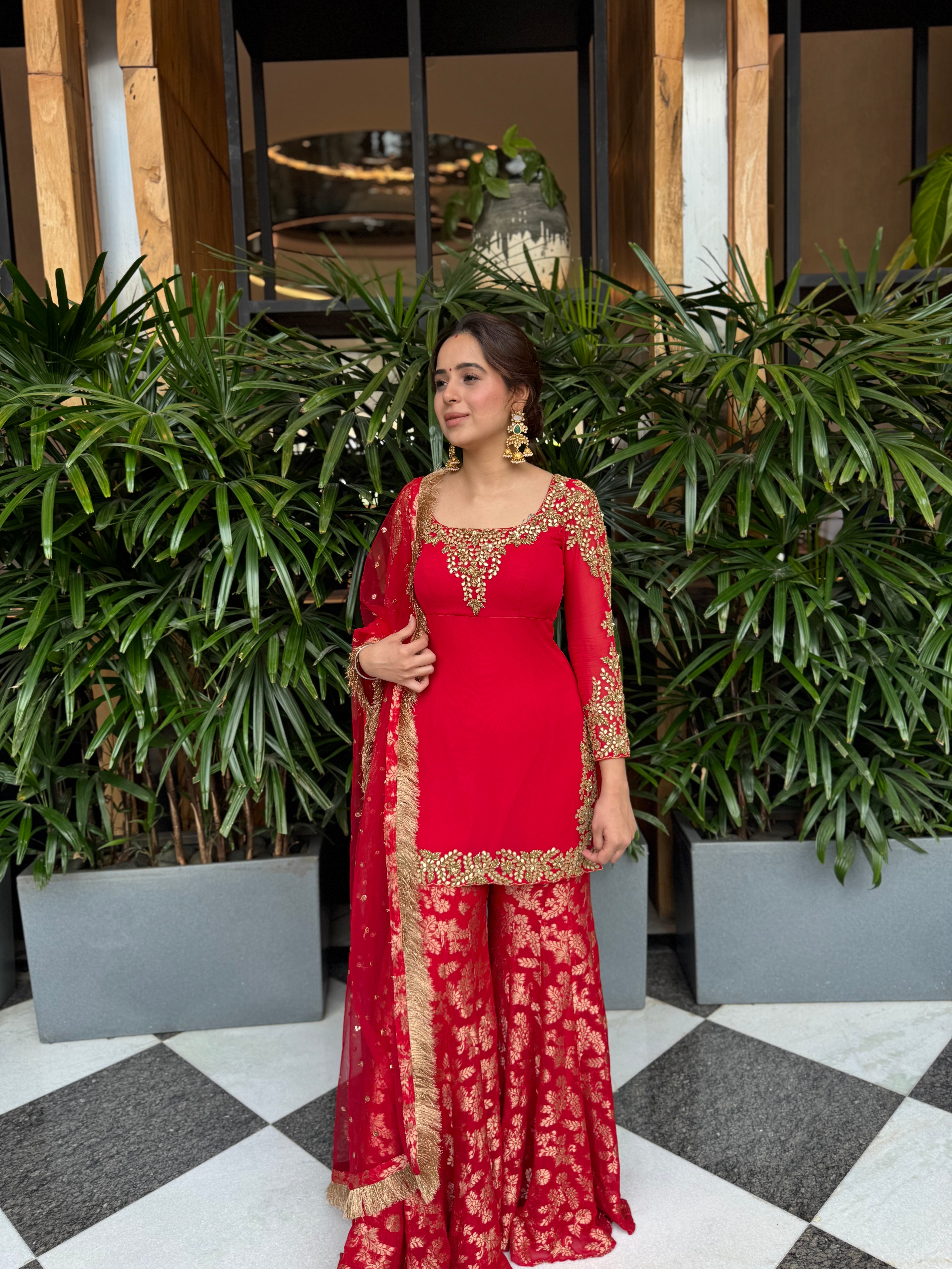 RUBAAB RED SHARARA SET