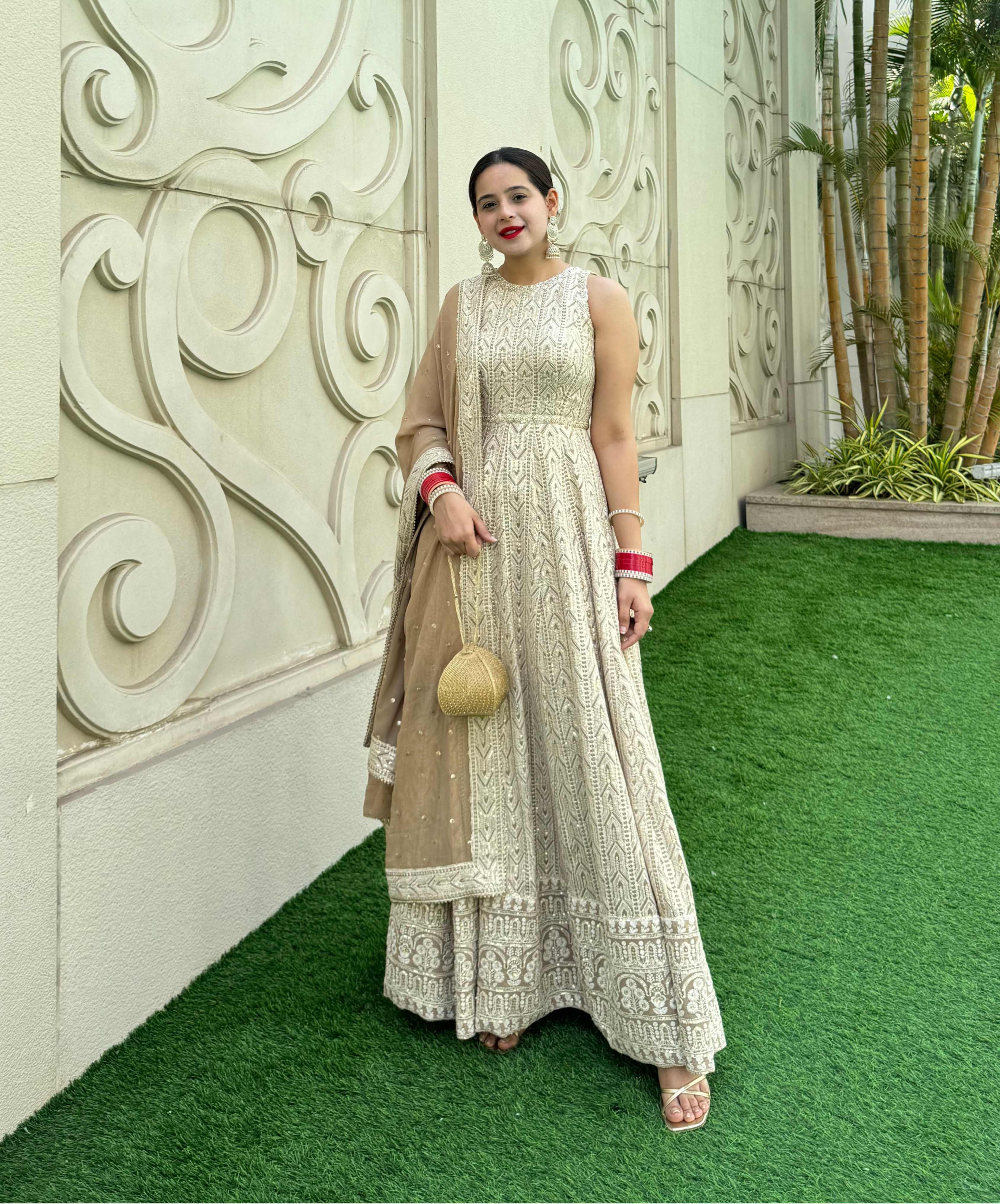 IRA Beige Chikankari Anarkali