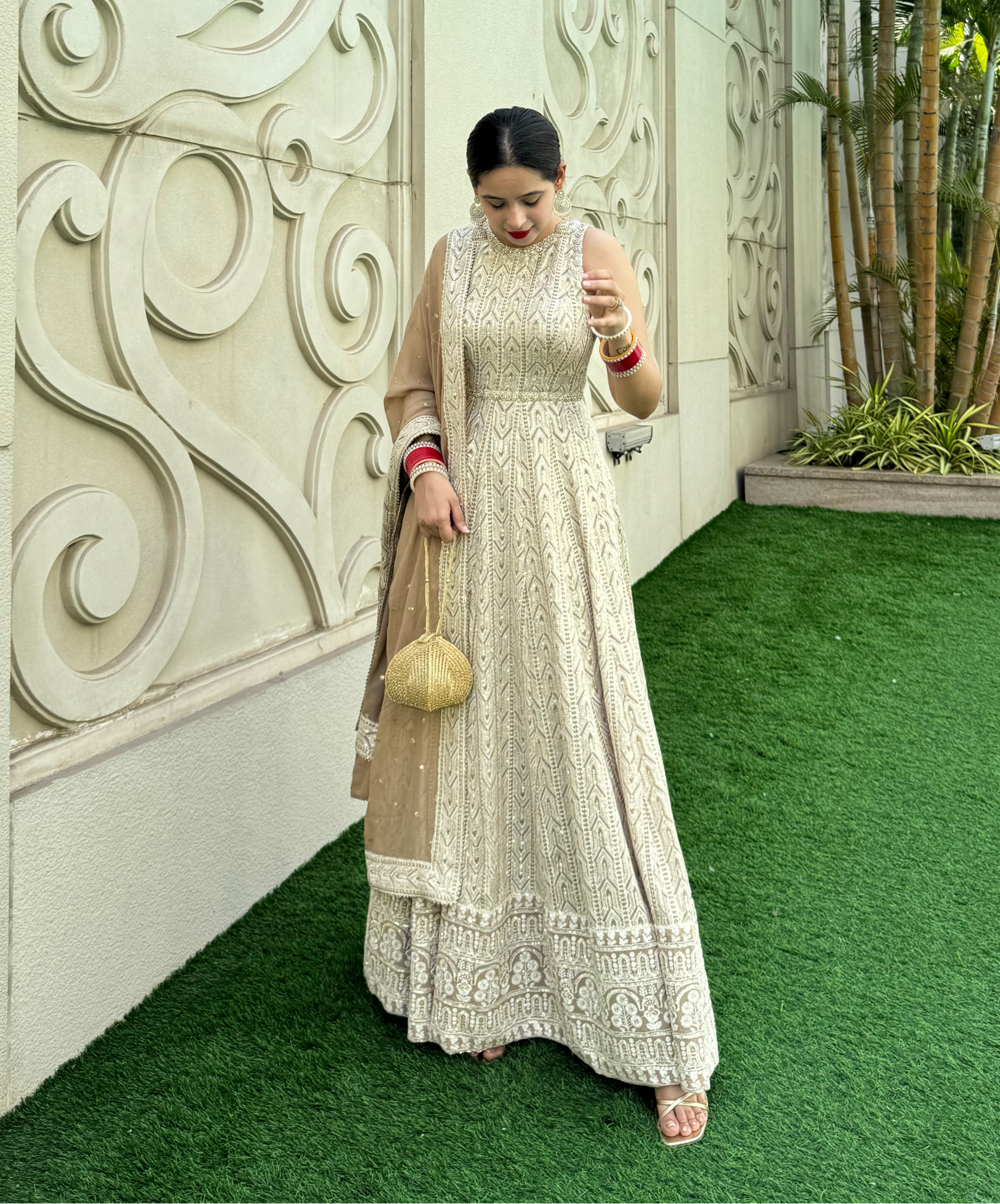 IRA Beige Chikankari Anarkali