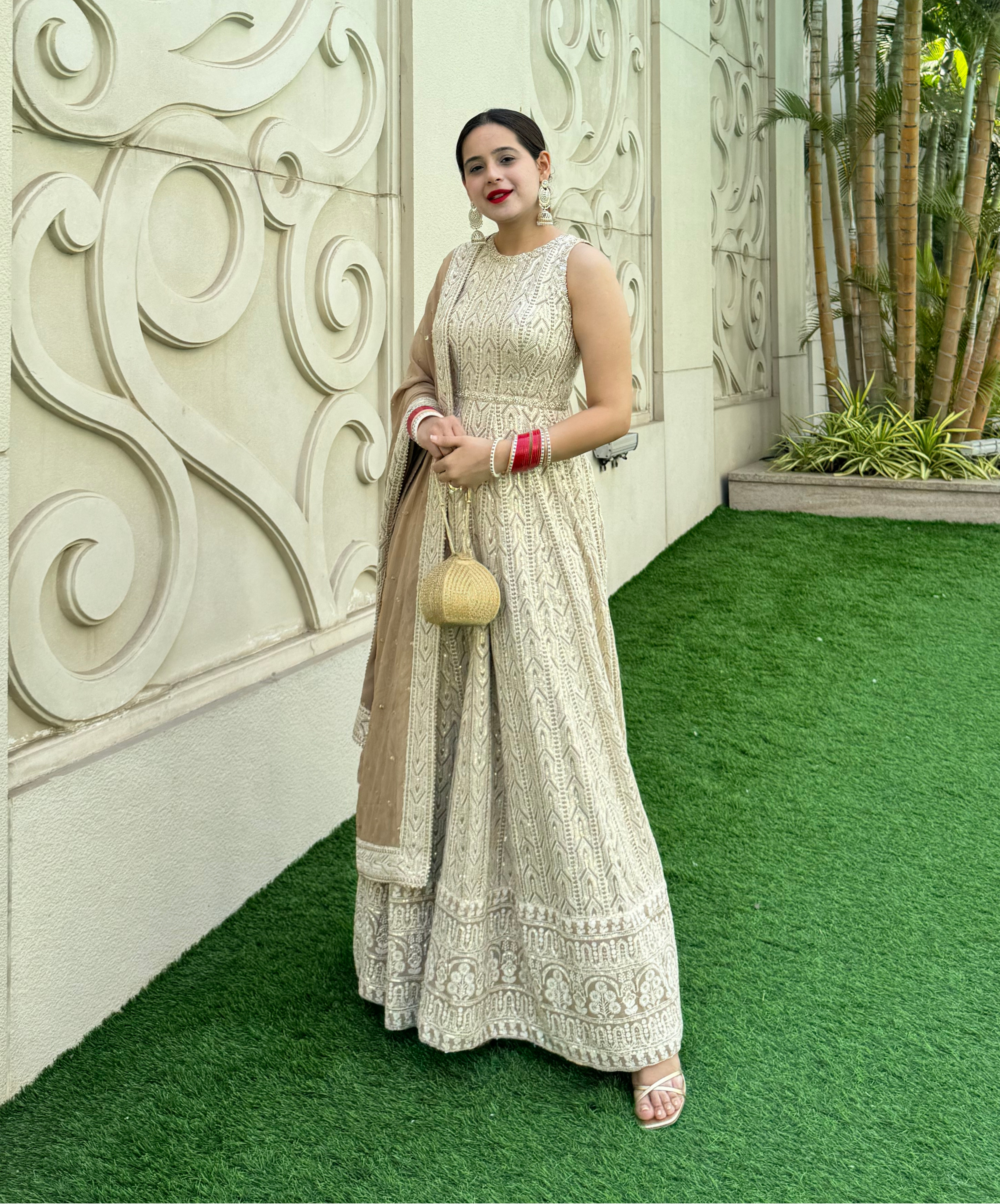 IRA Beige Chikankari Anarkali