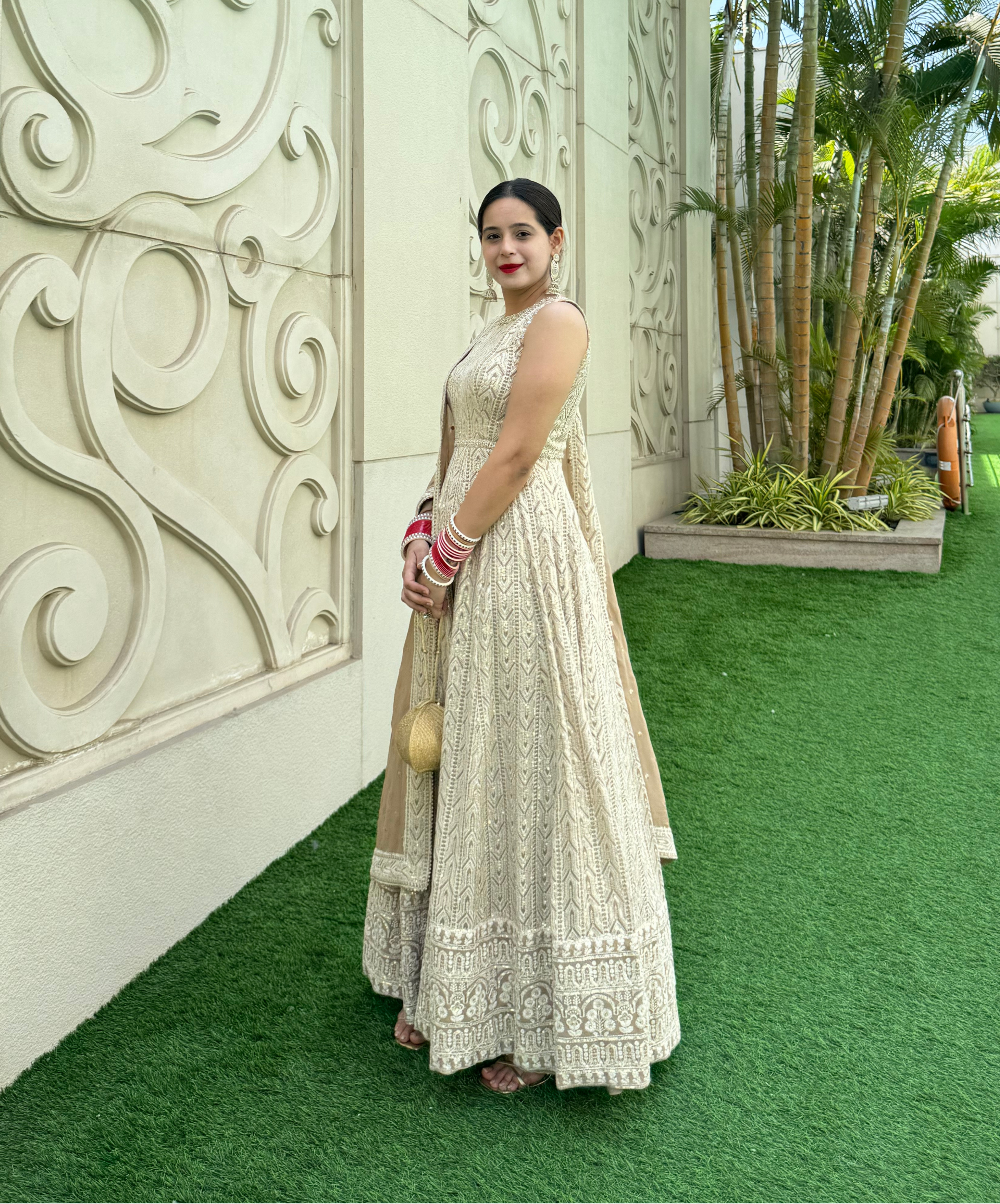 IRA Beige Chikankari Anarkali