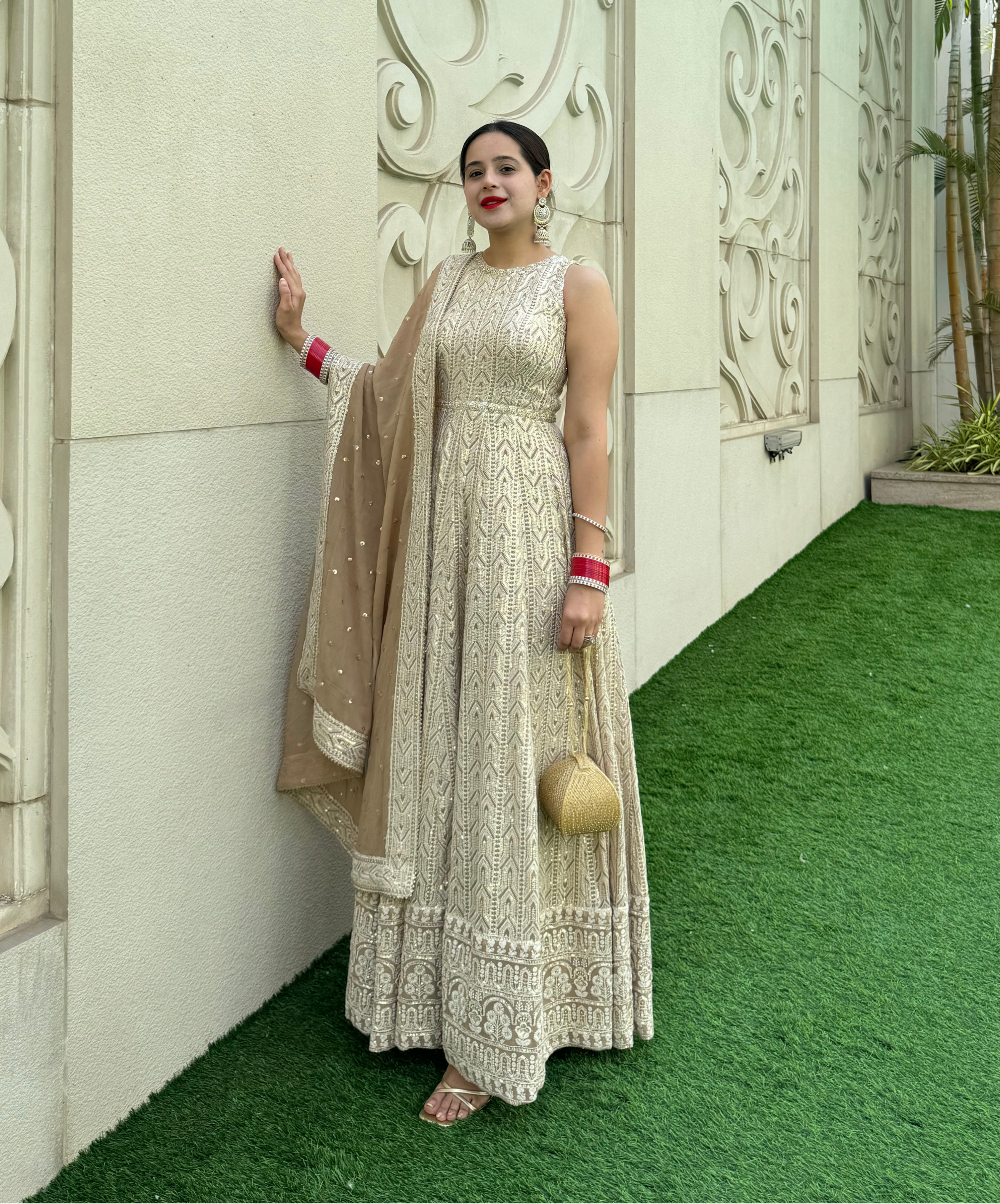 IRA Beige Chikankari Anarkali