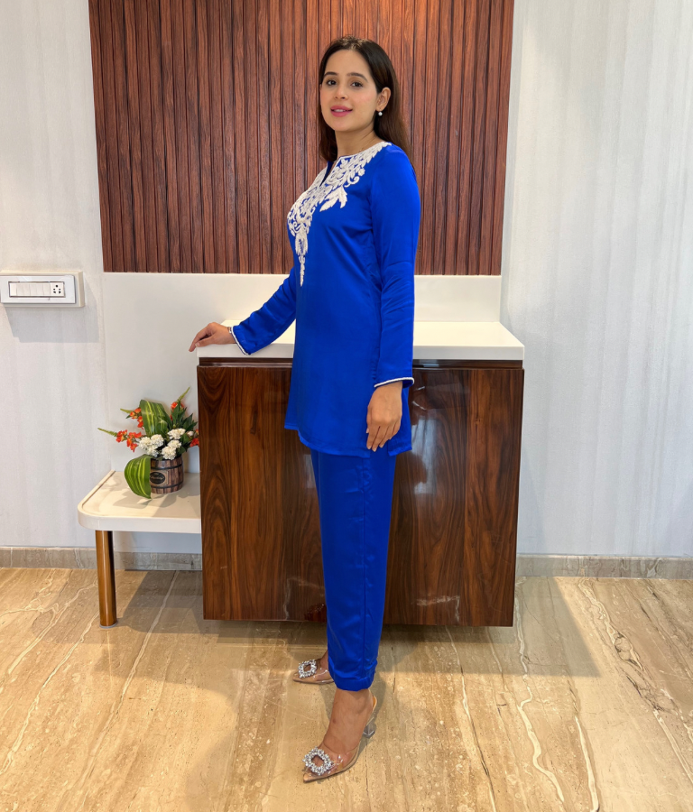 Royal blue Co ord set with Pearl & cutdana handwork