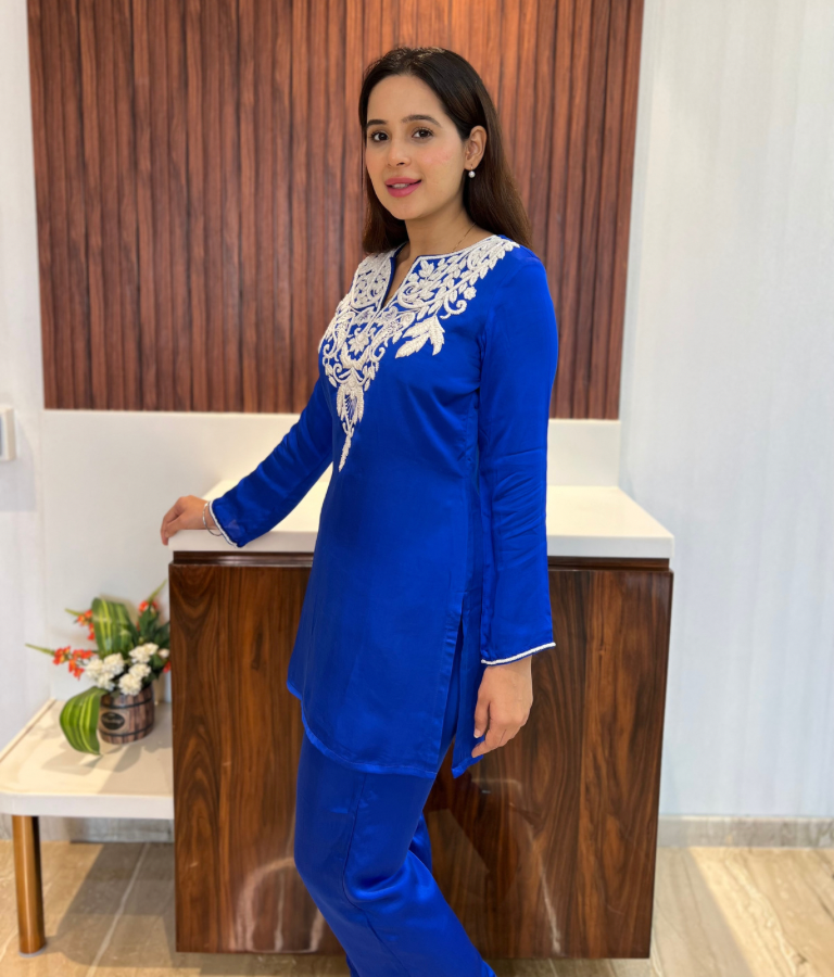 Royal blue Co ord set with Pearl & cutdana handwork