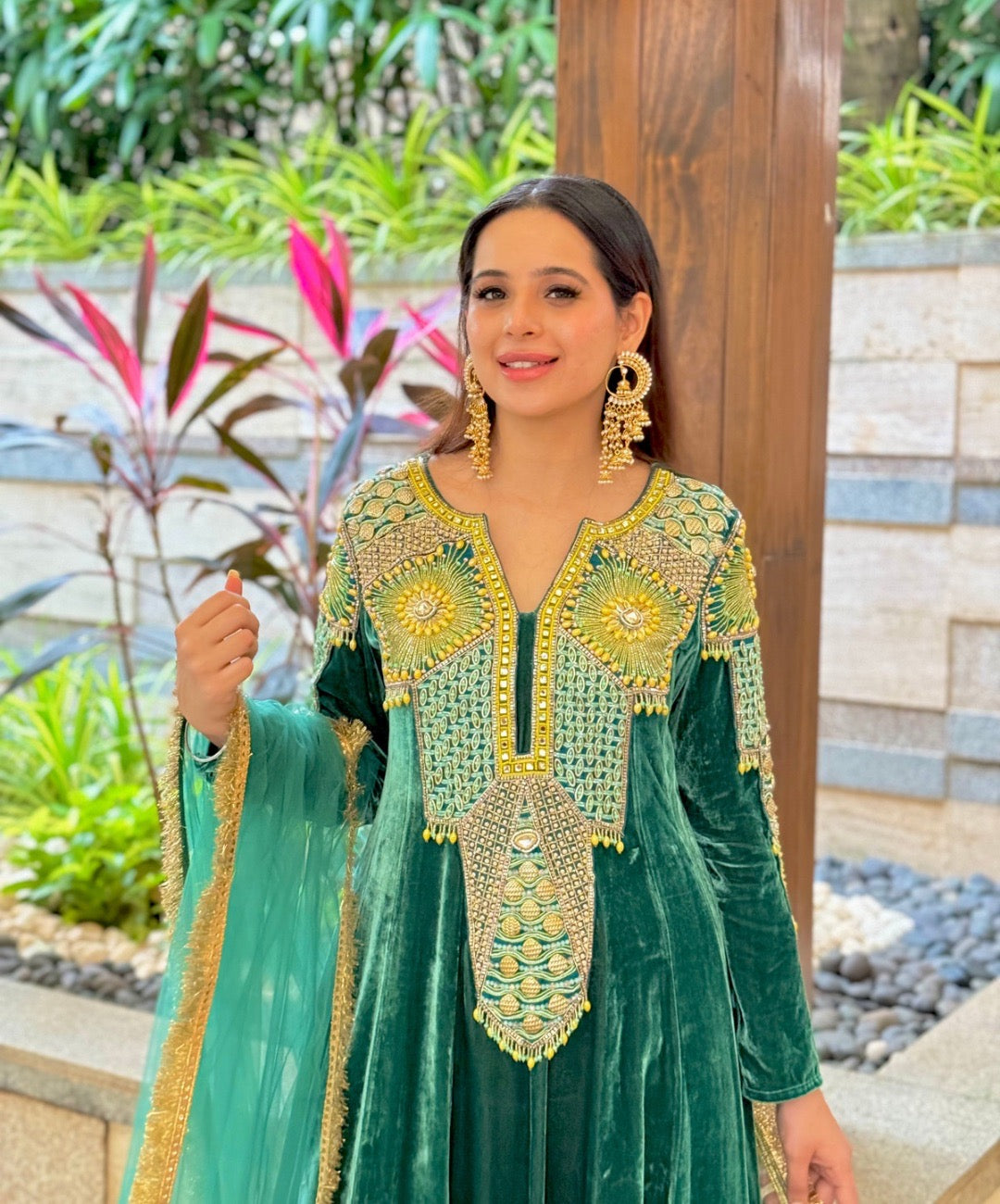 Aquamarine Velvet Anarkali