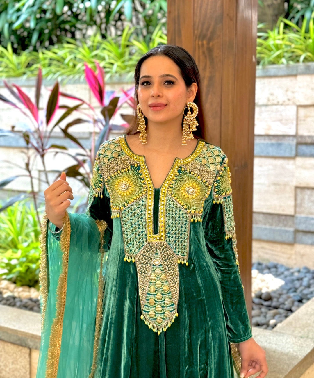 Aquamarine Velvet Anarkali