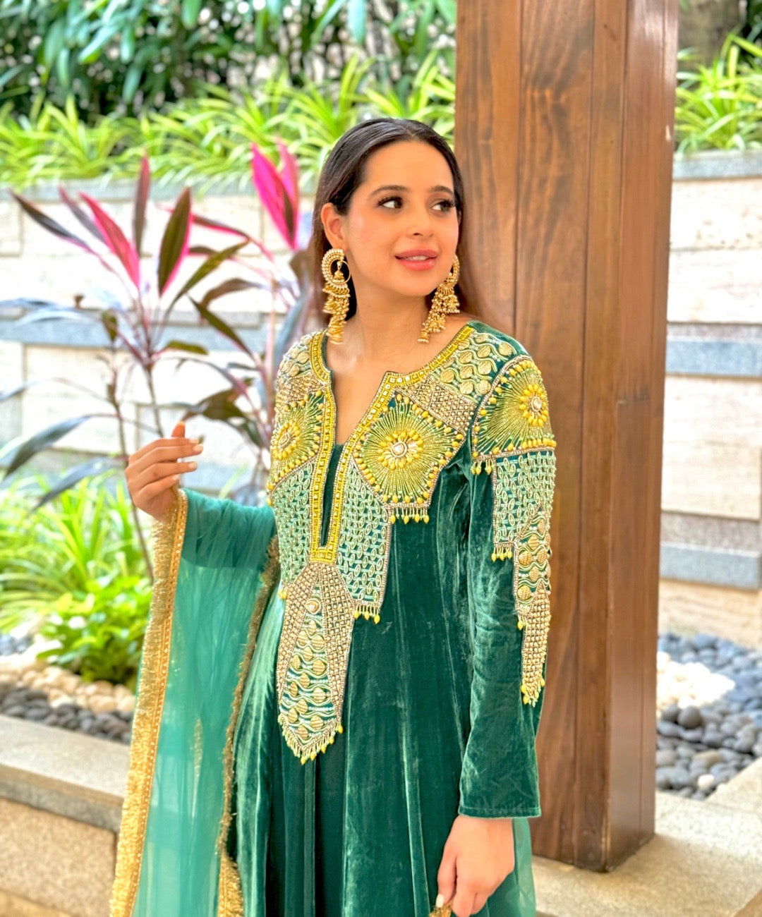 Aquamarine Velvet Anarkali