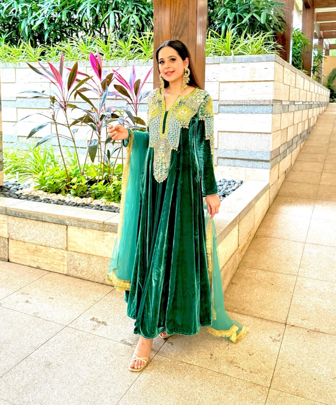 Aquamarine Velvet Anarkali