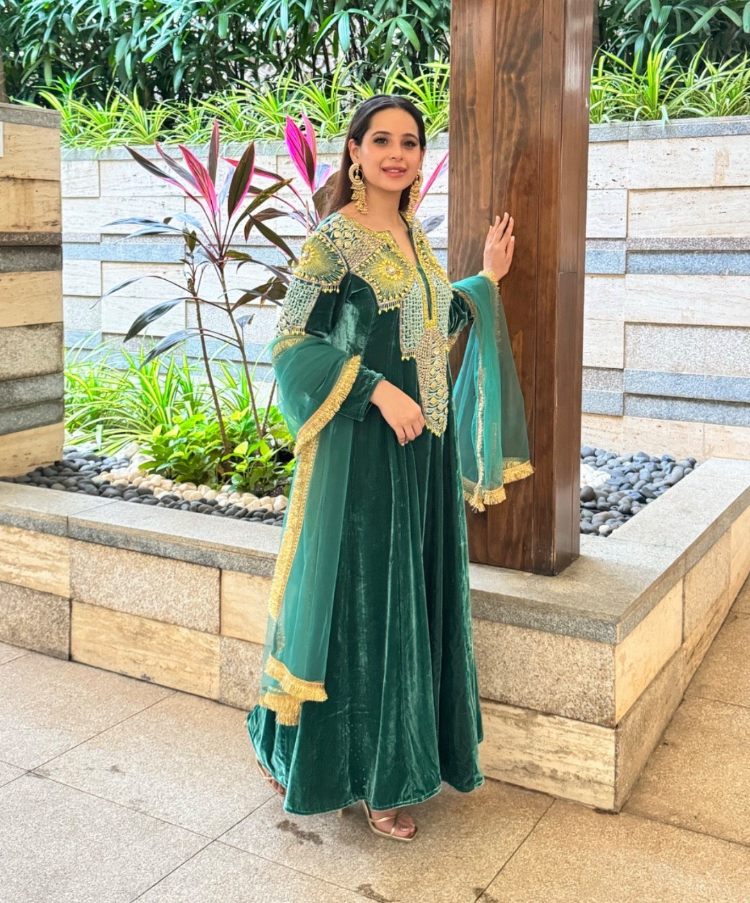 Aquamarine Velvet Anarkali