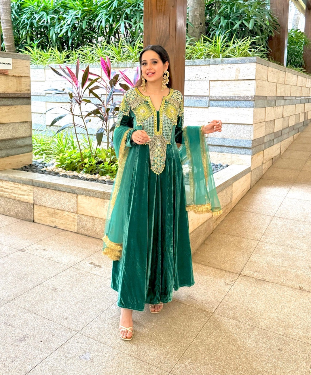 Aquamarine Velvet Anarkali