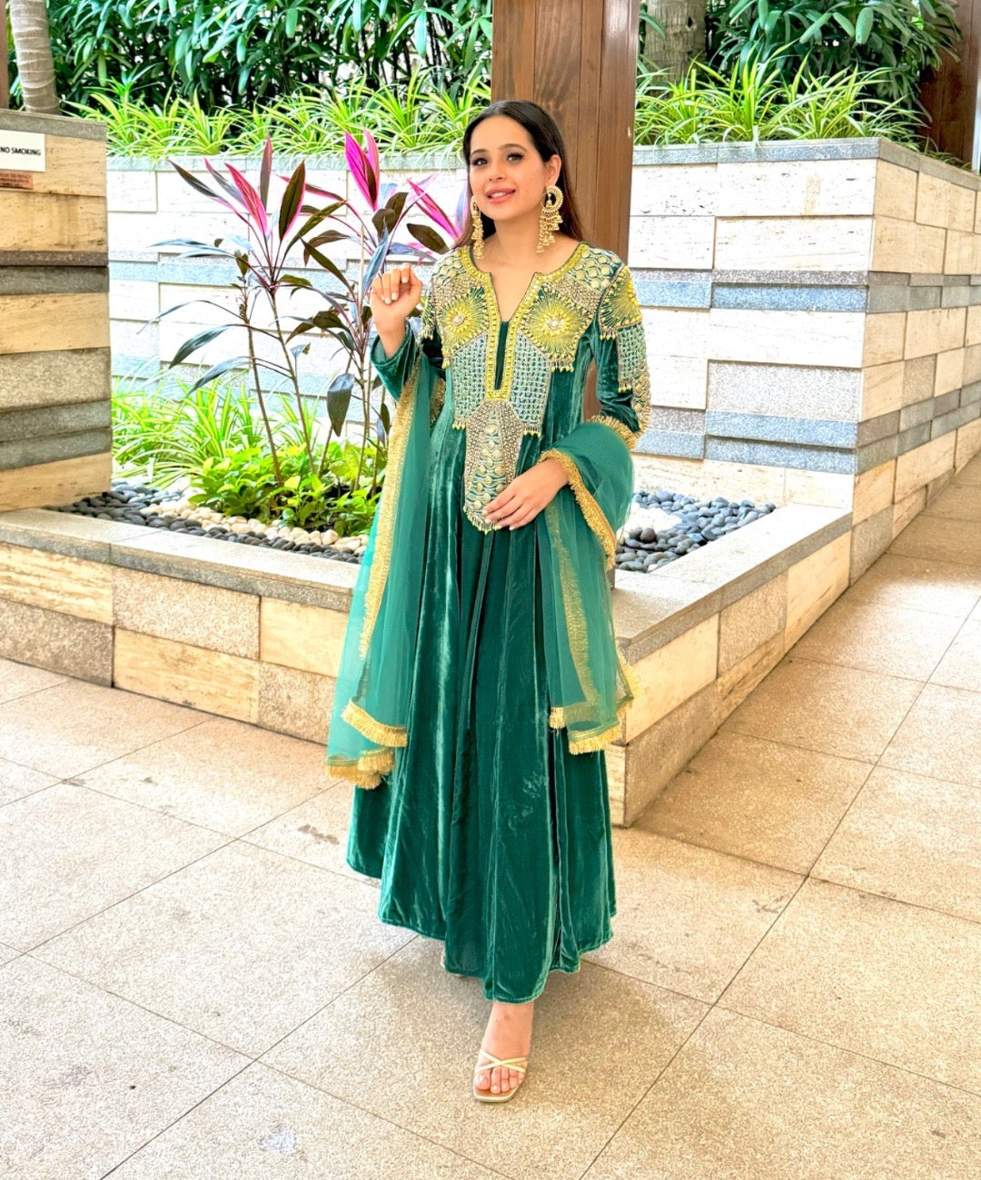 Aquamarine Velvet Anarkali