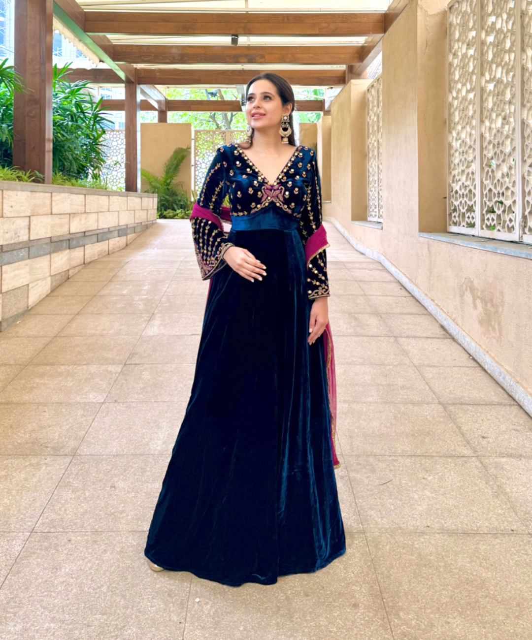 Persian Blue Velvet Anarkali