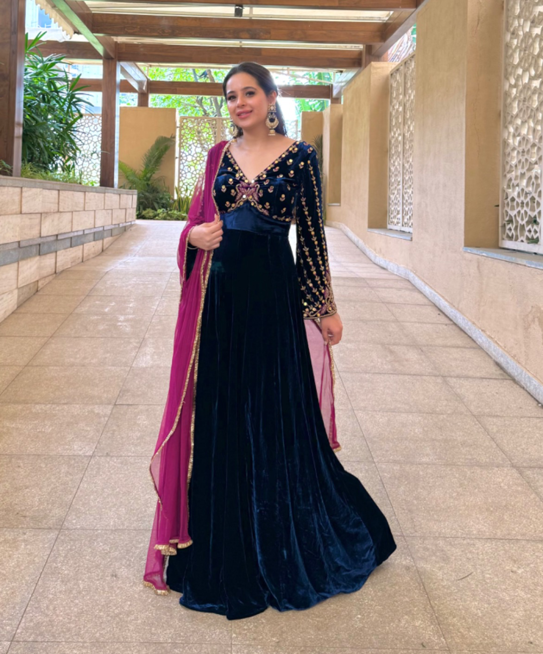 Persian Blue Velvet Anarkali