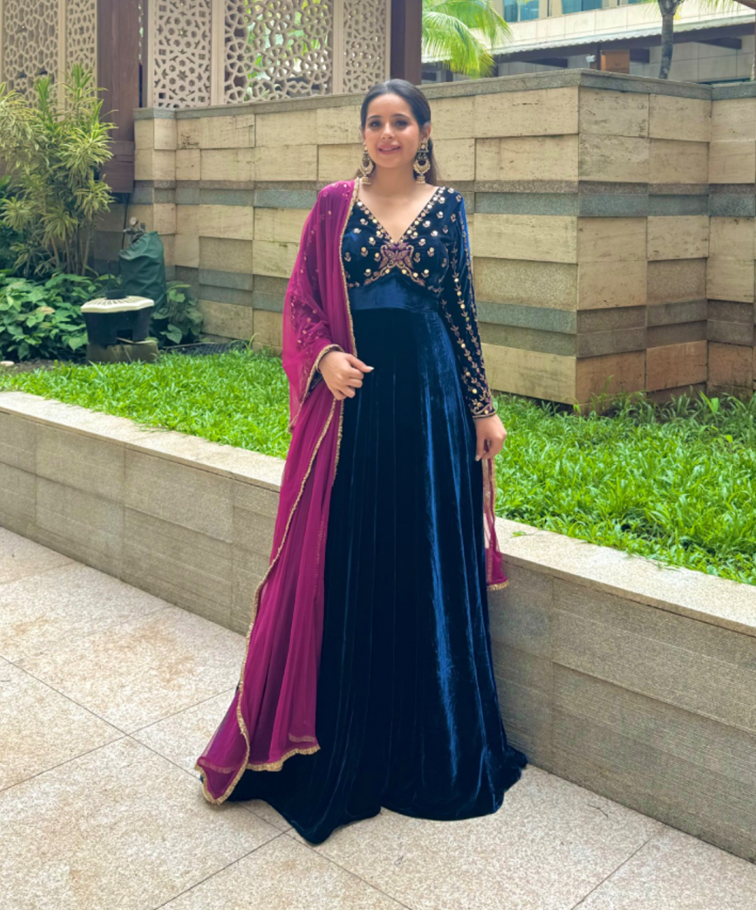 Persian Blue Velvet Anarkali