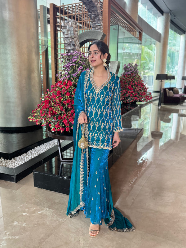 ZIYA Teal Blue Sharara Set