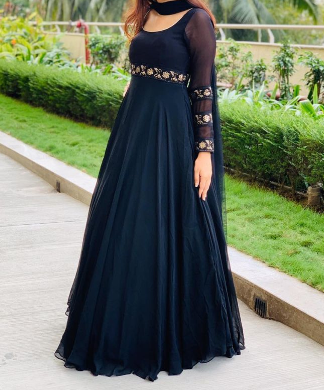 Black Anarkali with lucknowi border detailing