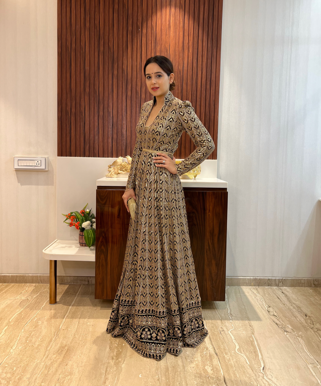 BLACK CHIKANKARI ANARKALI