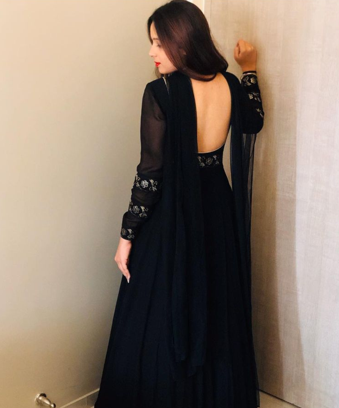 Black Anarkali with lucknowi border detailing