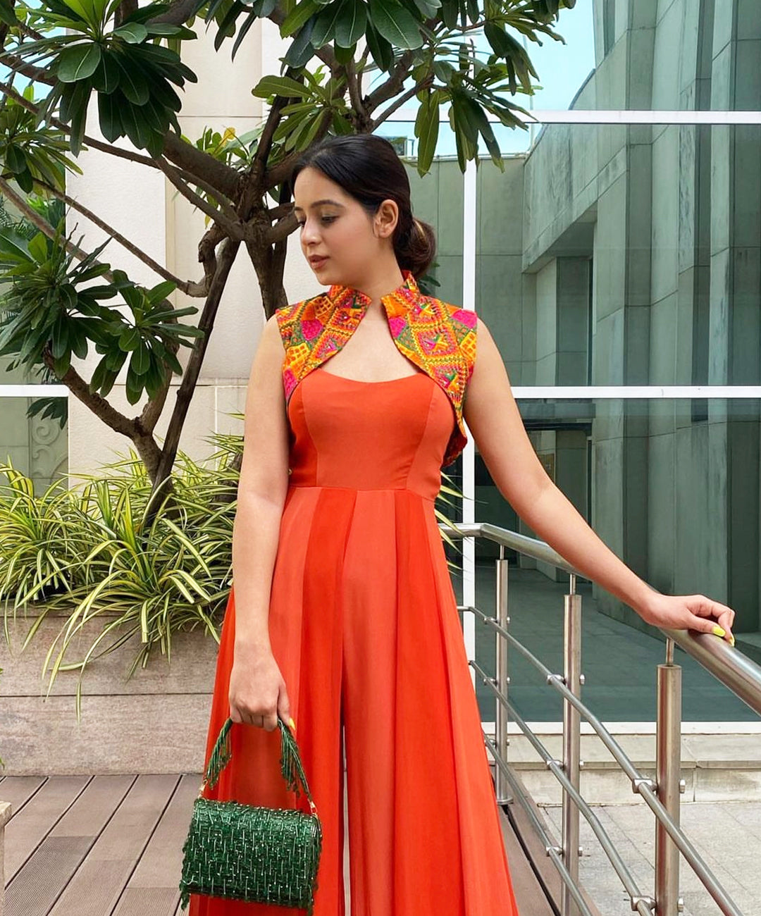 ORANGE PHULKARI JUMPSUIT