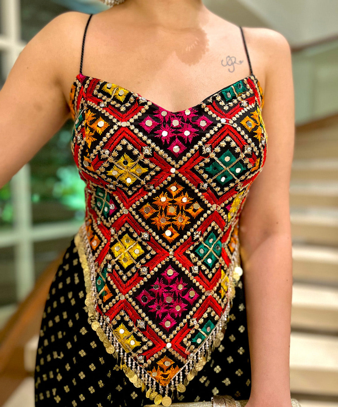 Black Phulkari Boho Jumpsuit