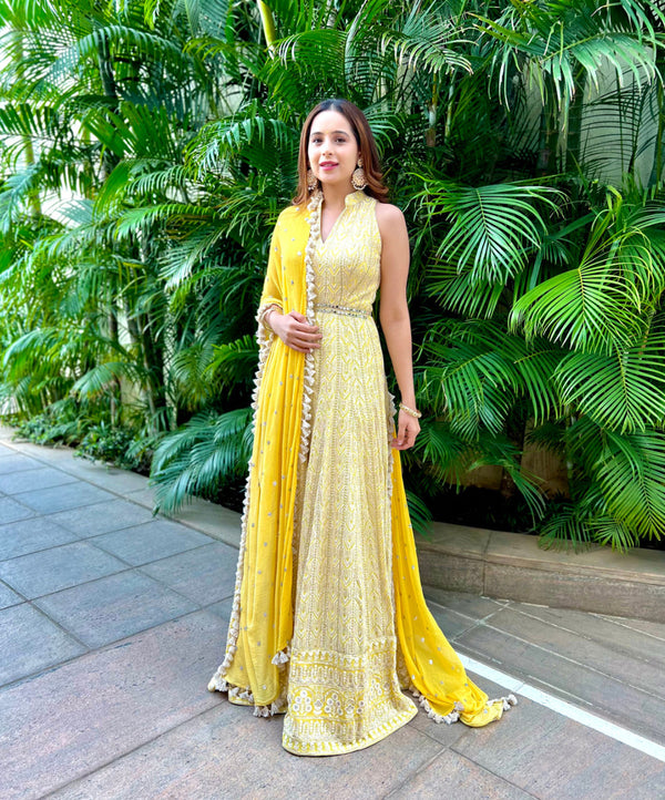 Yellow Chikankari anarkali