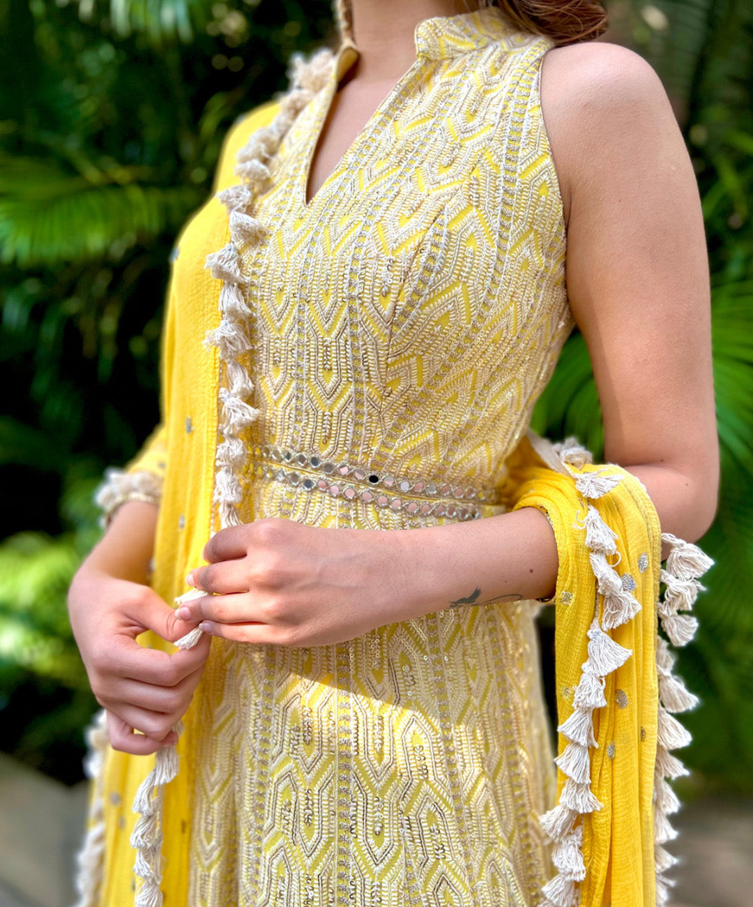 Yellow Chikankari anarkali