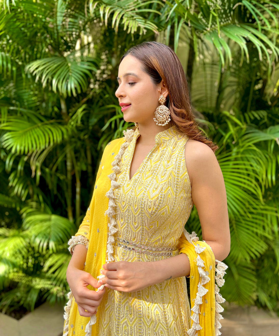 Yellow Chikankari anarkali