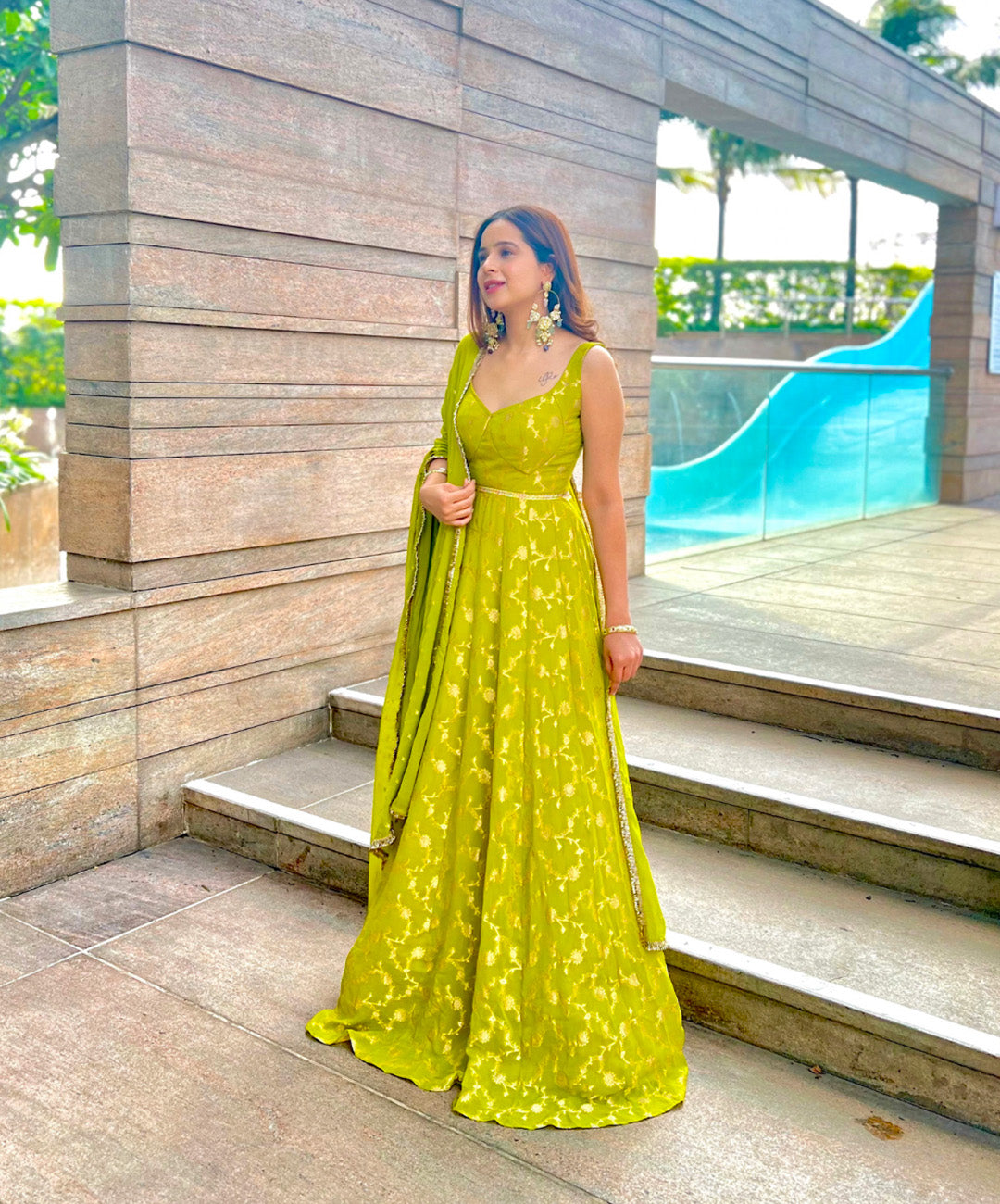 Green jacquard anarkali