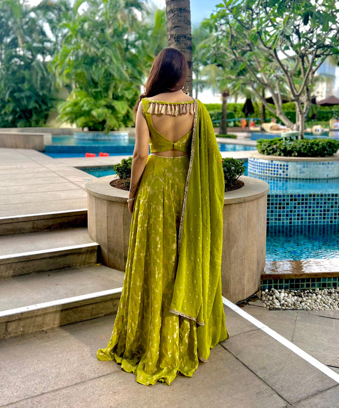 Green jacquard anarkali