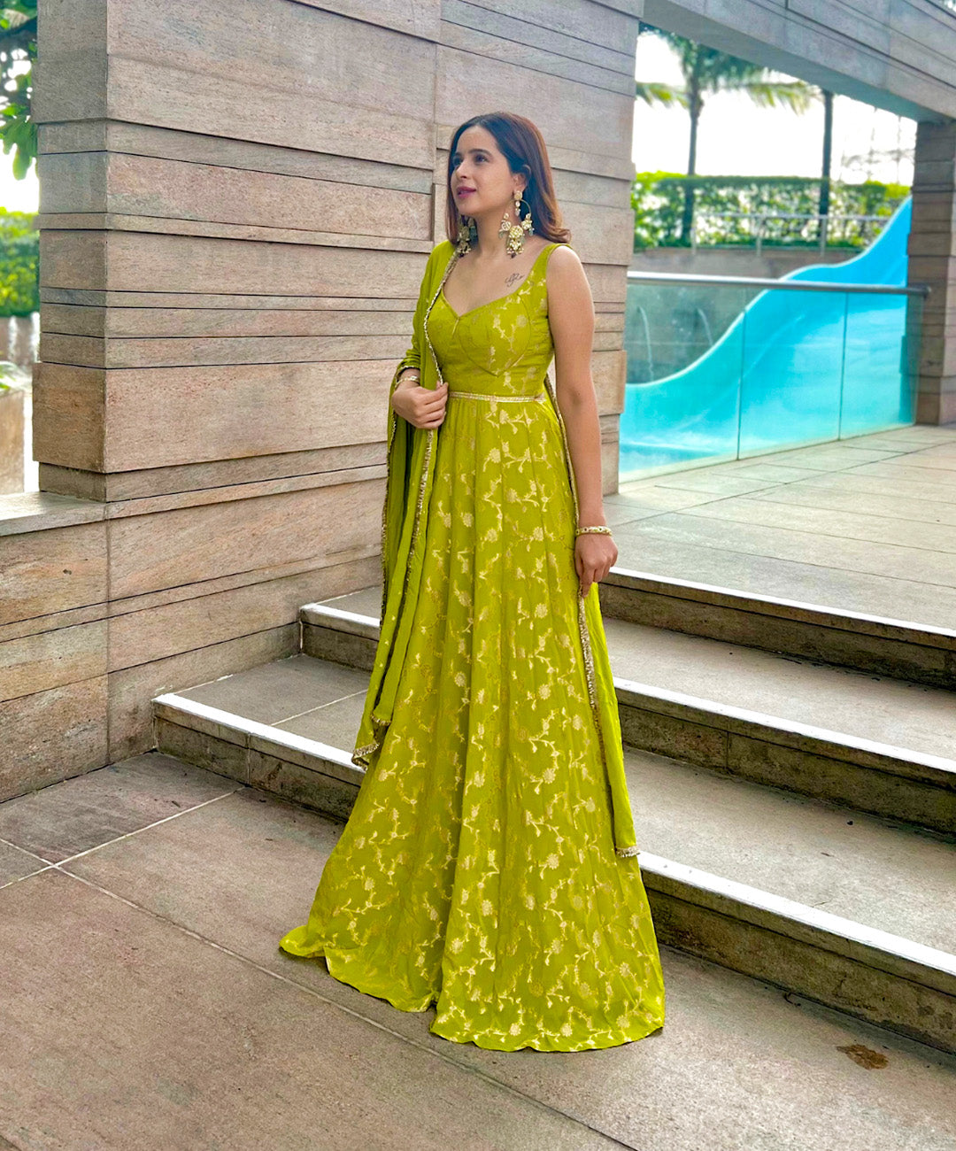 Green jacquard anarkali